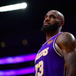 Los Angeles Lakers forward LeBron James (23) reacts during the second half at Crypto.com Arena.