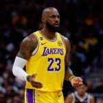 Jan 20, 2026; Denver, Colorado, USA; Los Angeles Lakers forward LeBron James (23) reacts after a play in the first quarter against the Denver Nuggets at Ball Arena. Mandatory Credit: Isaiah J. Downing-Imagn Images
