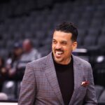 Former NBA player Matt Barnes smiles on the court before the game between the Sacramento Kings and New York Knicks at Golden 1 Center.