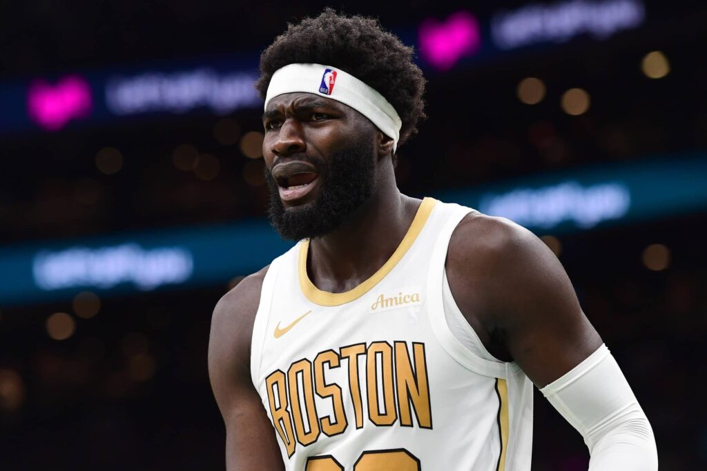 Jan 7, 2026; Boston, Massachusetts, USA; Boston Celtics center Neemias Queta (88) reacts after getting called for a foul during the second half against the Denver Nuggets at TD Garden. Mandatory Credit: Bob DeChiara-Imagn Images