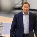 Dallas Mavericks governor Patrick Dumont arrives at a press conference at the Dallas Mavericks Practice Facility.
