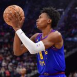 Denver Nuggets forward Peyton Watson shoots against the Los Angeles Clippers during the second half at Intuit Dome.