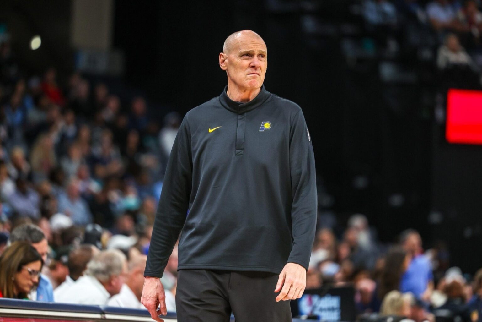 Oct 25, 2025; Memphis, Tennessee, USA; Indiana Pacers head coach Rick Carlisle looks on against the Memphis Grizzlies during the first half at FedExForum. Mandatory Credit: Wesley Hale-Imagn Images