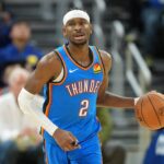 Jan 2, 2026; San Francisco, California, USA; Oklahoma City Thunder guard Shai Gilgeous-Alexander (2) during the third quarter against the Golden State Warriors at Chase Center. Mandatory Credit: Darren Yamashita-Imagn Images