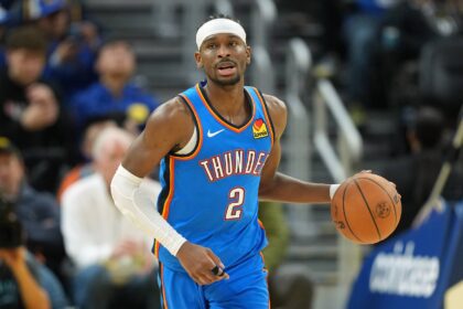 Jan 2, 2026; San Francisco, California, USA; Oklahoma City Thunder guard Shai Gilgeous-Alexander (2) during the third quarter against the Golden State Warriors at Chase Center. Mandatory Credit: Darren Yamashita-Imagn Images