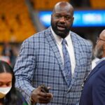 Former NBA player Shaquille O'Neal before game one of the 2022 NBA Finals between the Golden State Warriors and the Boston Celtics at Chase Center.