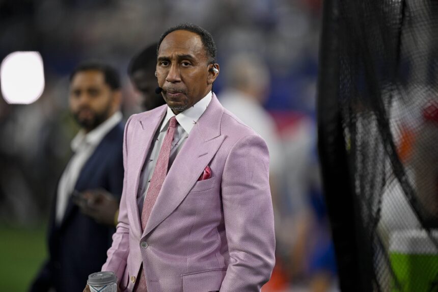 ESPN commentator Stephen A. Smith looks on before the game between the Dallas Cowboys and the Arizona Cardinals at AT&T Stadium.