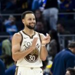 Jan 17, 2026; San Francisco, California, USA; Golden State Warriors guard Stephen Curry (30) reacts during the third quarter against the Charlotte Hornets at Chase Center. Mandatory Credit: John Hefti-Imagn Images