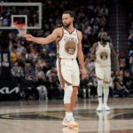 Jan 30, 2026; San Francisco, California, USA; Golden State Warriors guard Stephen Curry (30) reacts after a basket against the Detroit Pistons in the third quarter at the Chase Center. Mandatory Credit: Cary Edmondson-Imagn Images