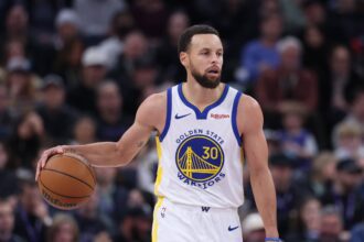 Jan 28, 2026; Salt Lake City, Utah, USA; Golden State Warriors guard Stephen Curry (30) brings the ball up the court during the second half of the game against the Utah Jazz at Delta Center. Mandatory Credit: Rob Gray-Imagn Images