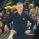 Golden State Warriors head coach Steve Kerr stands on the sideline during the first quarter against the Oklahoma City Thunder at Chase Center.