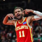 Dec 23, 2025; Atlanta, Georgia, USA; Atlanta Hawks guard Trae Young (11) yells at the referee during the game against the Chicago Bulls during the third quarter at State Farm Arena. Mandatory Credit: Jordan Godfree-Imagn Images