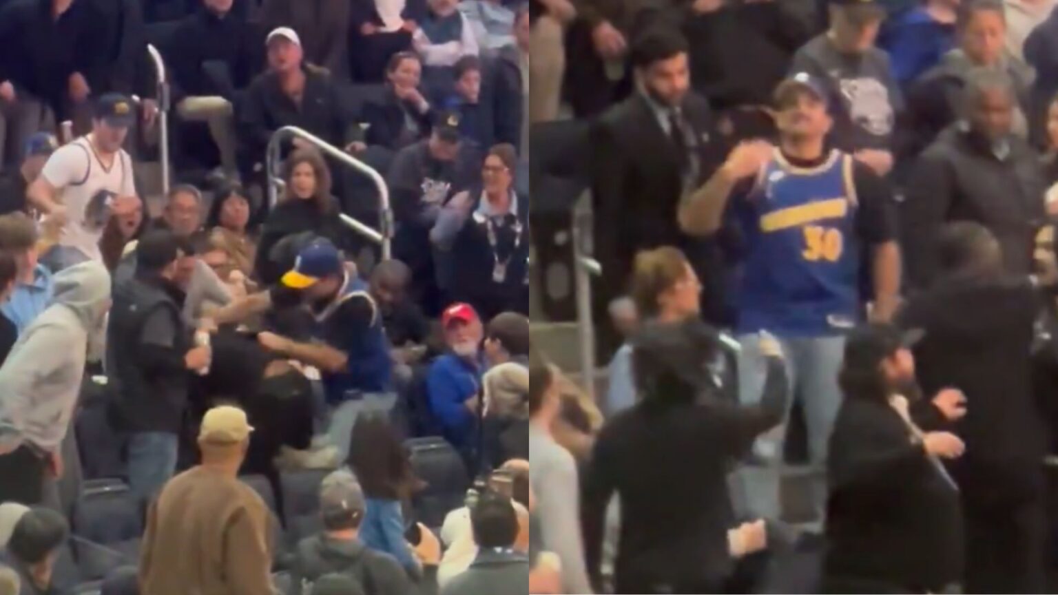 Fan fight breaks out at Warriors-Bucks game at Chase Center. Mandatory Credit: X user - @BrickCenter_