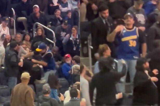 Fan fight breaks out at Warriors-Bucks game at Chase Center. Mandatory Credit: X user - @BrickCenter_