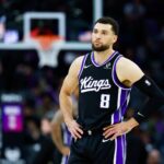 Sacramento Kings guard Zach LaVine (8) looks on against the Miami Heat during the third quarter at Golden 1 Center.