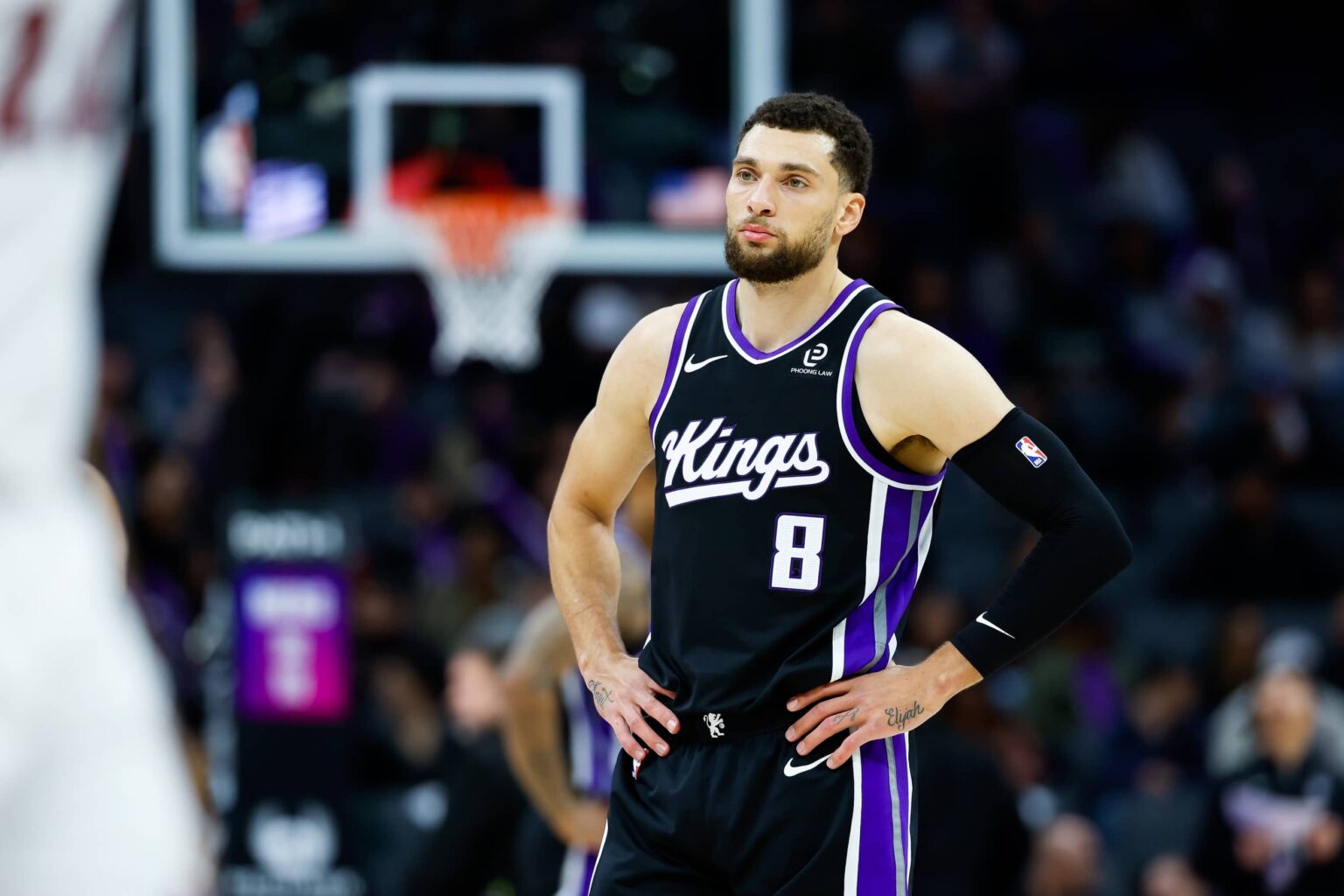 Sacramento Kings guard Zach LaVine (8) looks on against the Miami Heat during the third quarter at Golden 1 Center.