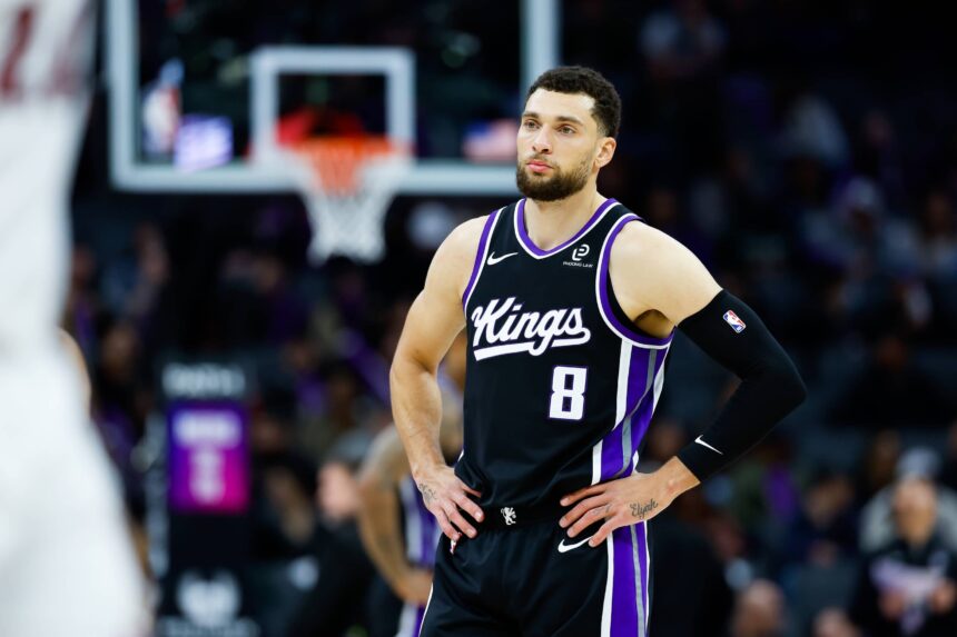 Sacramento Kings guard Zach LaVine (8) looks on against the Miami Heat during the third quarter at Golden 1 Center.