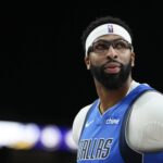 Las Vegas, Nevada, USA; Dallas Mavericks forward Anthony Davis (3) looks outward during the first half against the Los Angeles Lakers at T-Mobile Arena. Mandatory Credit: Lucas Peltier-Imagn Images