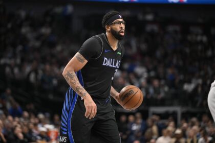 Dallas, Texas, USA; Dallas Mavericks forward Anthony Davis (3) brings the ball up court against the Denver Nuggets during the second half at the American Airlines Center. Mandatory Credit: Jerome Miron-Imagn Images