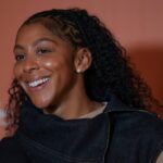 Former Lady Vols basketball player Candace Parker speaks to media before the Celebrating Pat Summitt: A Live Reunion Special at the Tennessee Theatre on Dec. 11, 2025.