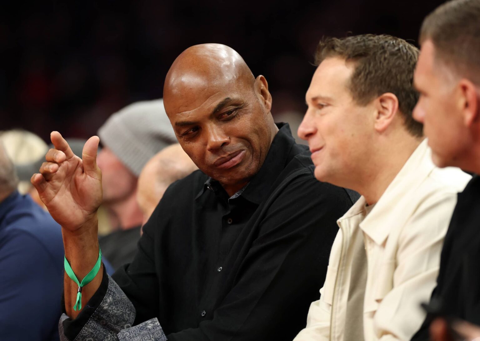 Phoenix, Arizona, USA; Phoenix Suns former player Charles Barkley (left) and team owner Mat Ishbia sit courtside against the Minnesota Timberwolves during an NBA Cup game at Mortgage Matchup Center. Mandatory Credit: Mark J. Rebilas-Imagn Images