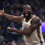 San Francisco, California, USA; Golden State Warriors forward Draymond Green (23) reacts after the Warriors committed a turnover against the Detroit Pistons in the first quarter at the Chase Center. Mandatory Credit: Cary Edmondson-Imagn Images