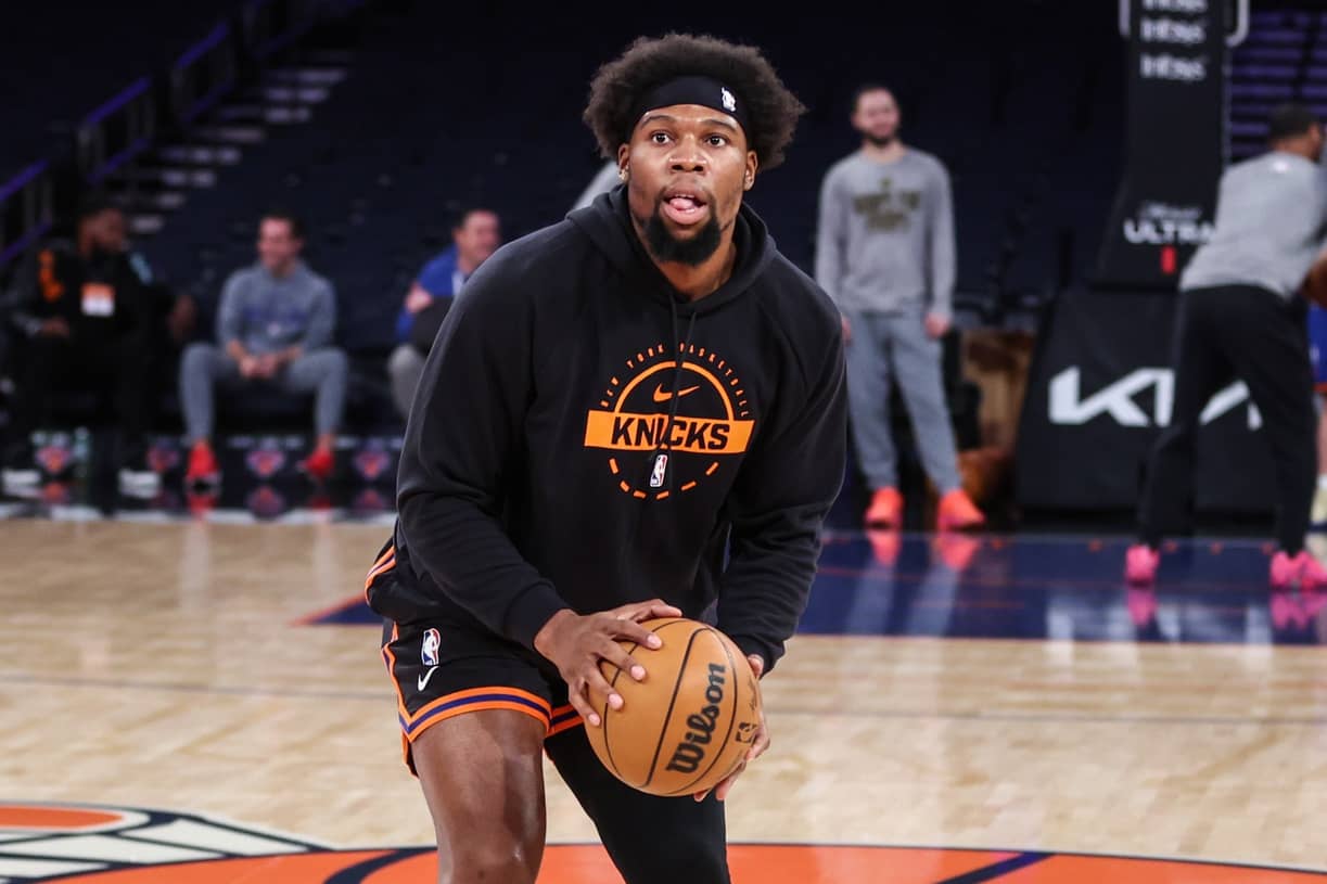 New York, New York, USA; New York Knicks forward Guerschon Yabusele (28) warms up prior to the game against the Memphis Grizzlies at Madison Square Garden. Mandatory Credit: Wendell Cruz-Imagn Images