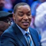 Cleveland, OH, USA; NBA great Isiah Thomas during the Skills Challenge during the 2022 NBA All-Star Saturday Night at Rocket Mortgage Field House. Mandatory Credit: Kyle Terada-Imagn Images