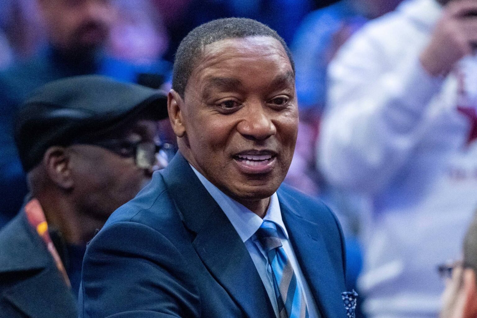 Cleveland, OH, USA; NBA great Isiah Thomas during the Skills Challenge during the 2022 NBA All-Star Saturday Night at Rocket Mortgage Field House. Mandatory Credit: Kyle Terada-Imagn Images