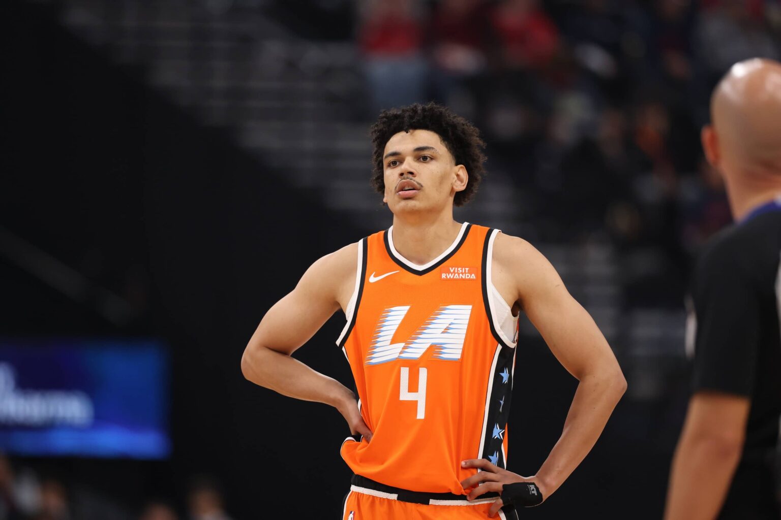 Inglewood, California, USA; Los Angeles Clippers guard Kobe Sanders (4) during a game against the Dallas Mavericks at Intuit Dome. Mandatory Credit: Kiyoshi Mio-Imagn Images