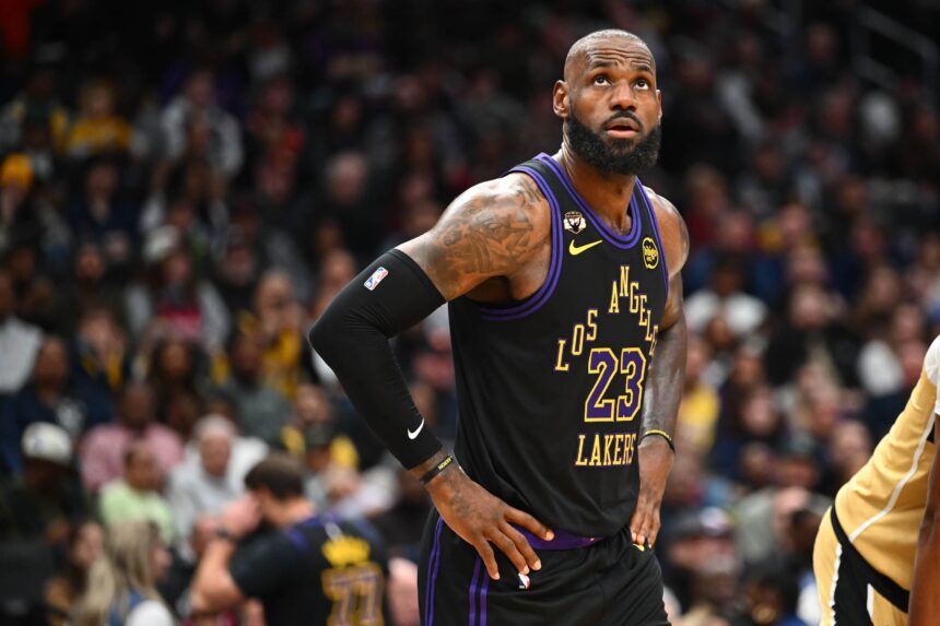 Washington, District of Columbia, USA; Los Angeles Lakers forward LeBron James (23) on the court against the Washington Wizards during the second half at Capital One Arena. Mandatory Credit: Brad Mills-Imagn Images