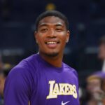 San Francisco, California, USA; Los Angeles Lakers forward Rui Hachimura (28) warms up before the game against the Golden State Warriors at Chase Center. Mandatory Credit: David Gonzales-Imagn Images