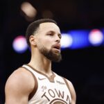 San Francisco, California, USA; Golden State Warriors guard Stephen Curry (30) between plays against the Sacramento Kings during the third quarter at Chase Center. Mandatory Credit: Kelley L Cox-Imagn Images