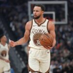San Francisco, California, USA; Golden State Warriors guard Stephen Curry (30) reacts after committing a turnover against the Detroit Pistons in the first quarter at the Chase Center. Mandatory Credit: Cary Edmondson-Imagn Images