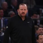 New York, New York, USA; New York Knicks head coach Tom Thibodeau looks on in the first quarter against the Indiana Pacers during Game 5 of the Eastern Conference Finals in the 2025 NBA Playoffs at Madison Square Garden. Mandatory Credit: Brad Penner-Imagn Images