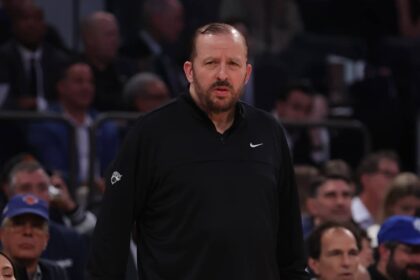 New York, New York, USA; New York Knicks head coach Tom Thibodeau looks on in the first quarter against the Indiana Pacers during Game 5 of the Eastern Conference Finals in the 2025 NBA Playoffs at Madison Square Garden. Mandatory Credit: Brad Penner-Imagn Images
