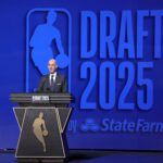 Jun 25, 2025; Brooklyn, NY, USA; NBA commissioner Adam Silver speaks during the 2025 NBA Draft at Barclays Center. Mandatory Credit: Brad Penner-Imagn Images