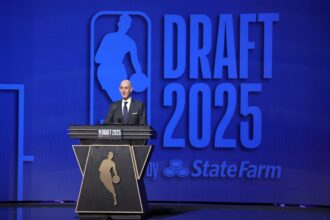 Jun 25, 2025; Brooklyn, NY, USA; NBA commissioner Adam Silver speaks during the 2025 NBA Draft at Barclays Center. Mandatory Credit: Brad Penner-Imagn Images