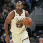 Golden State Warriors center Al Horford (20) brings the ball up the court against the Charlotte Hornets during the second half of an NBA basketball game in San Francisco, Saturday, Jan. 17, 2026. (AP Photo/Jeff Chiu)AP