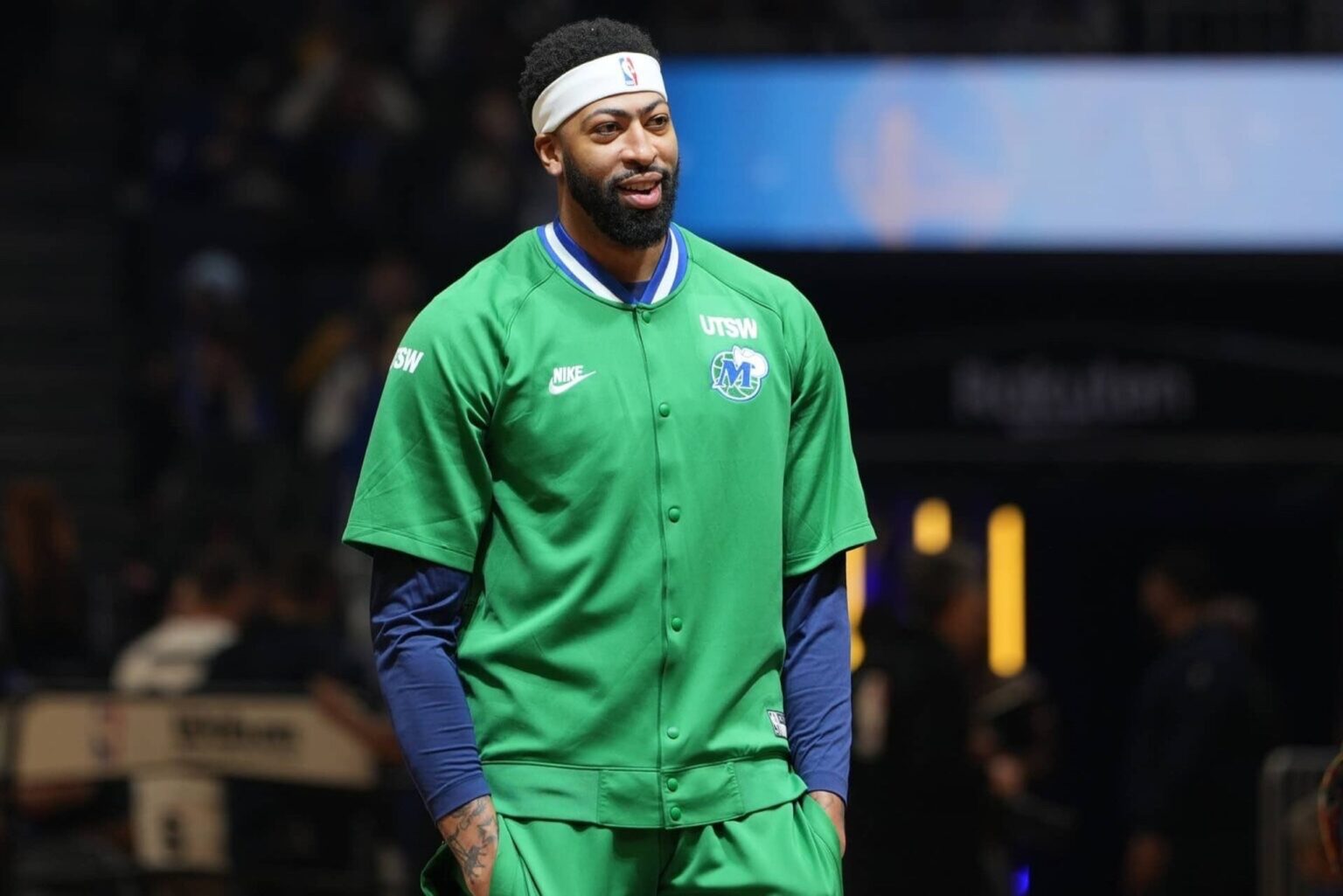 Dec 25, 2025; San Francisco, California, USA; Dallas Mavericks forward Anthony Davis (3) before the game against the Golden State Warriors at Chase Center. Mandatory Credit: Darren Yamashita-Imagn Images