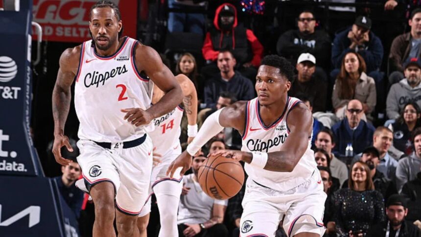 Bennedict Mathurin and Kawhi Leonard in action for the Clippers. Mandatory Credits: nba.com