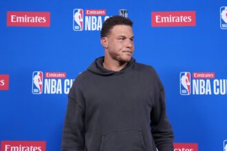 NBA on Prime analyst Blake Griffin at press conference at T-Mobile Arena.