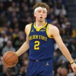 Warriors guard Brandin Podziemski during the second quarter against the Charlotte Hornets Mandatory Credit: Darren Yamashita-USA TODAY Sports