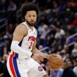 Jan 19, 2026; Detroit, Michigan, USA; Detroit Pistons guard Cade Cunningham (2) dribbles the ball in the second half against the Boston Celtics at Little Caesars Arena. Mandatory Credit: Rick Osentoski-Imagn Images