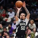 Jan 29, 2026; Washington, District of Columbia, USA; Milwaukee Bucks guard Cole Anthony (50) takes a shot during the first half against the Washington Wizards at Capital One Arena. Mandatory Credit: Daniel Kucin Jr.-Imagn Images