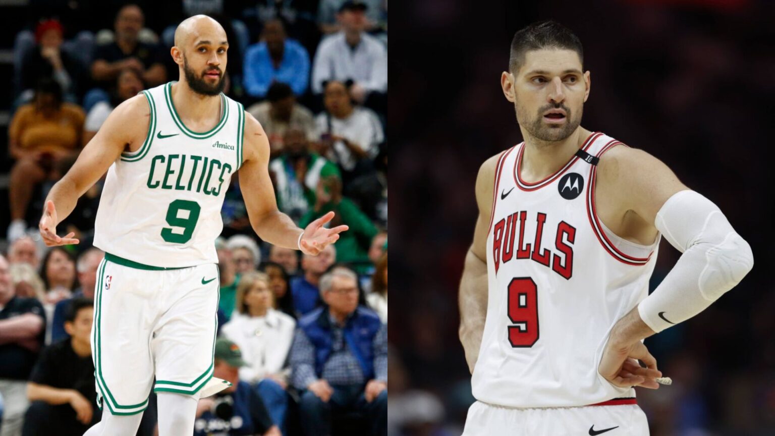 Derrick White reacts to Nikola Vucevic offering $5 million for his jersey number. Mandatory Credit: Imagn Images