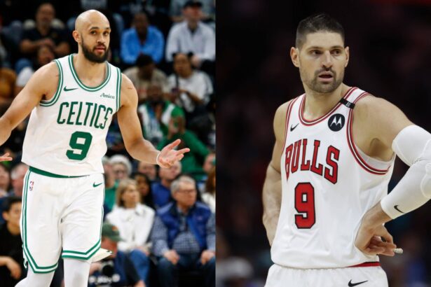 Derrick White reacts to Nikola Vucevic offering $5 million for his jersey number. Mandatory Credit: Imagn Images