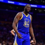 Feb 7, 2026; Los Angeles, California, USA; Golden State Warriors forward Draymond Green (23) reacts during the first half at Crypto.com Arena. Mandatory Credit: Gary A. Vasquez-Imagn Images