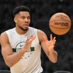 Feb 6, 2026; Milwaukee, Wisconsin, USA; Milwaukee Bucks forward Giannis Antetokounmpo (34) warms up before game against the Indiana Pacers at Fiserv Forum. Mandatory Credit: Benny Sieu-Imagn Images