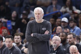 San Antonio Spurs head coach Gregg Popovich watches his team play against the Oklahoma City Thunder during the second half at Paycom Center.